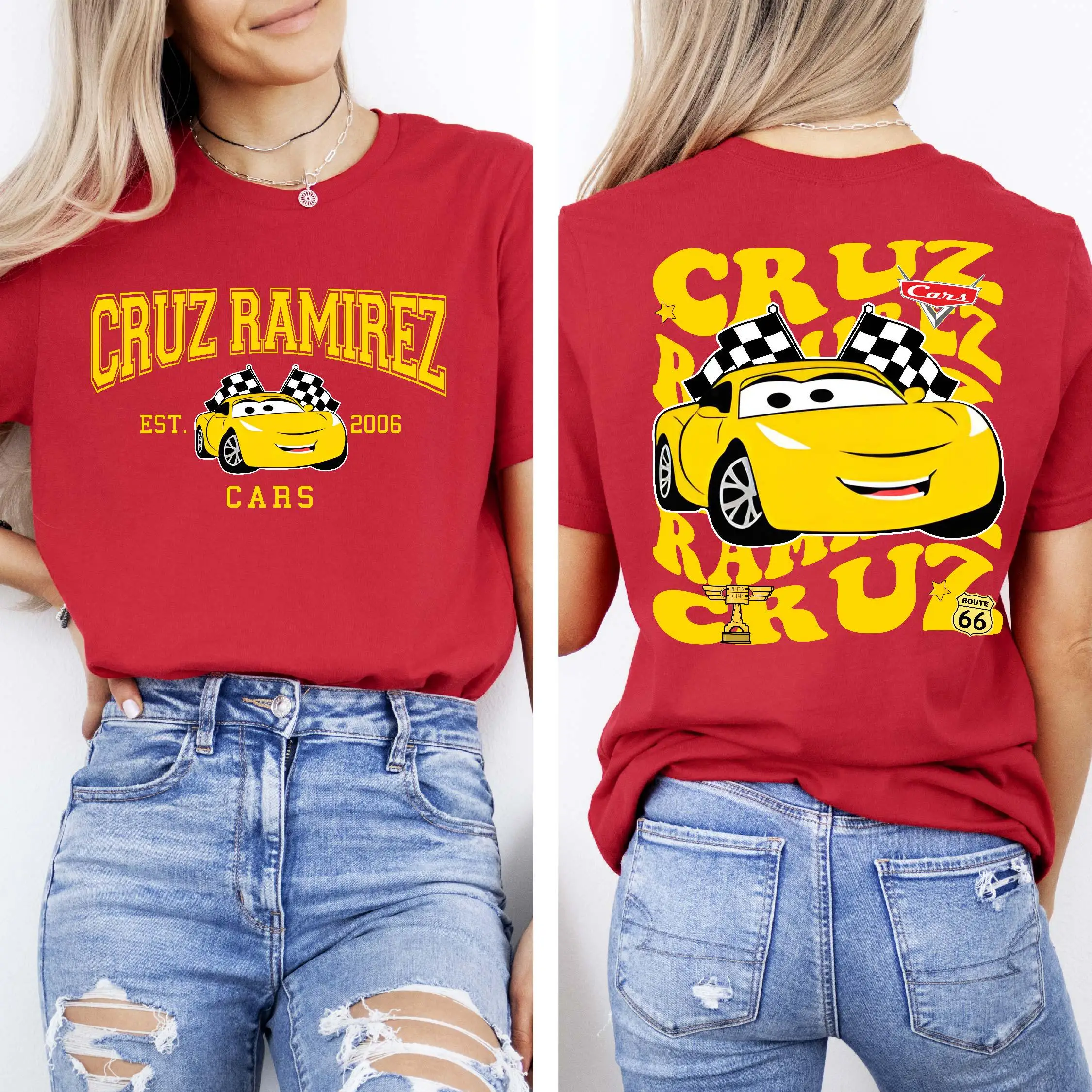 Disney Pixar Cars Est T-Shirt for Women Short Sleeved Cotton Tees Piston Cup Cars Racing Shirt Summer Y2k Tops Women's T-Shirt