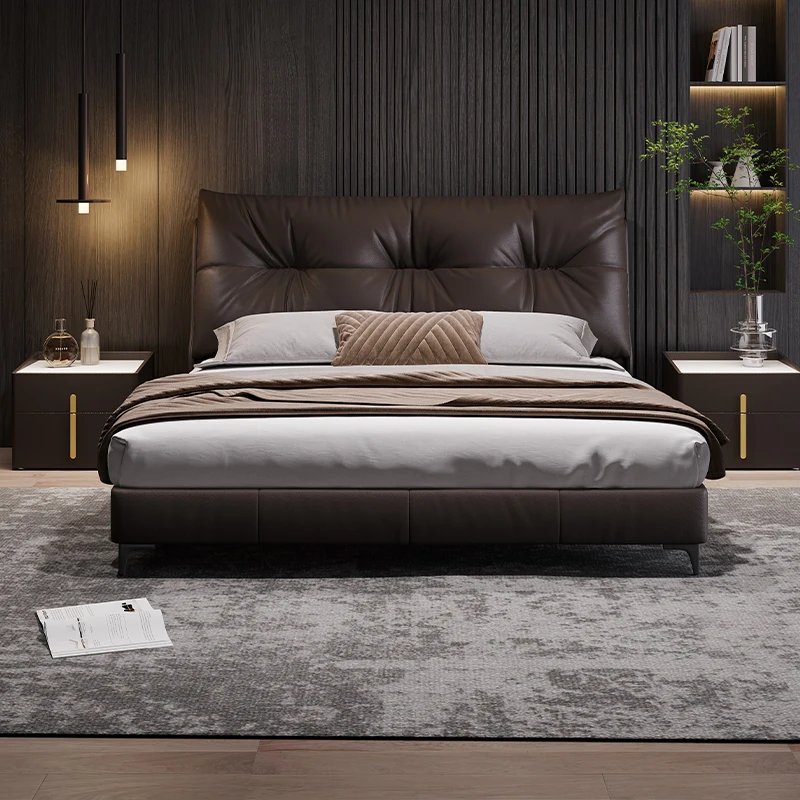 

Unique Brown Double Bed European Design Modern Pliable Double Bed Storage Luxury Base Cama Matrimonial Furniture For Home