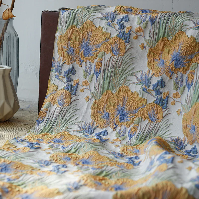 

Жаккардовая ткань с желтым цветочным тиснением в стиле ретро, 3D стиль, морщинистая ткань для шитья своими руками, 100 см x 150 см