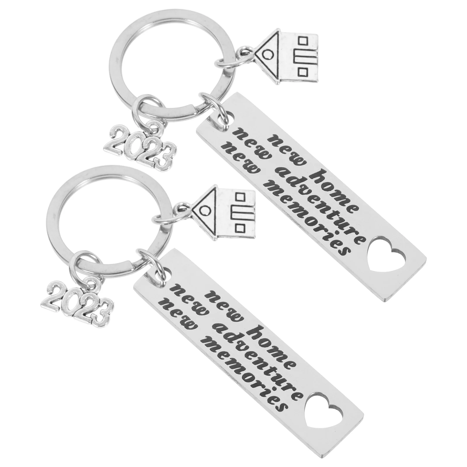 2 Pcs Housewarming Keychain Locket New Home Gift Stainless Steel for Families Chains Pendants Bag Hanging Lovers Rings Ornament