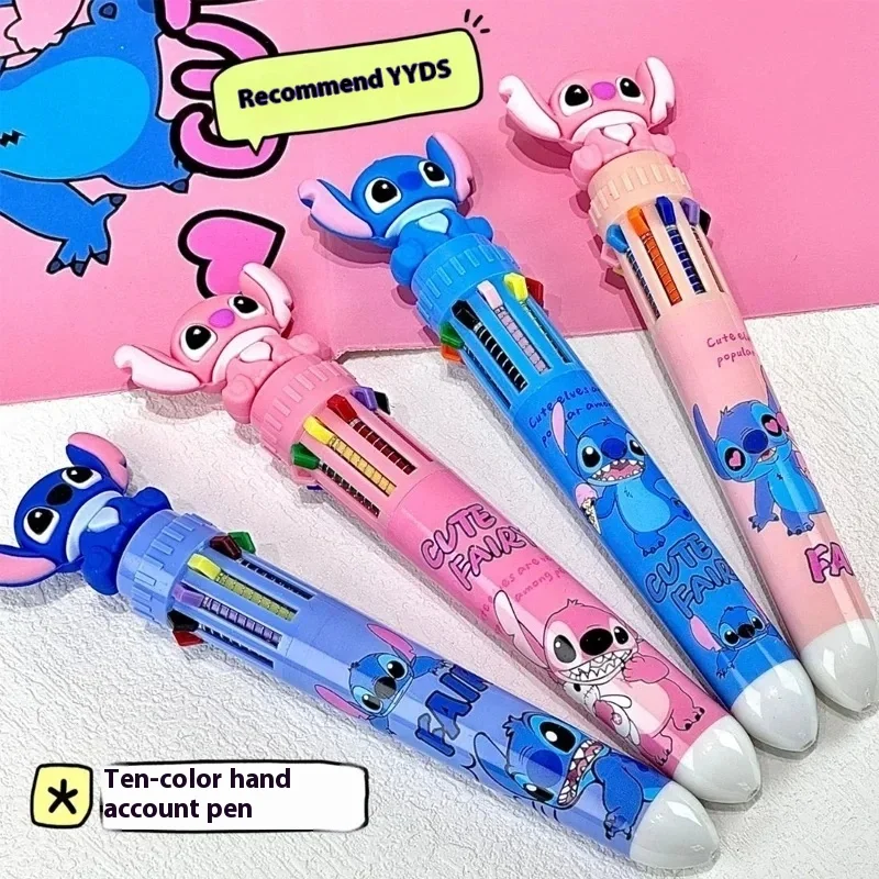 Disney 36pcs Ballpoint Pen Cartoon Stitch 10 Color Marker 0.7mm Kids Graffiti Multicolor Hand-held Pen Students Learn Stationery