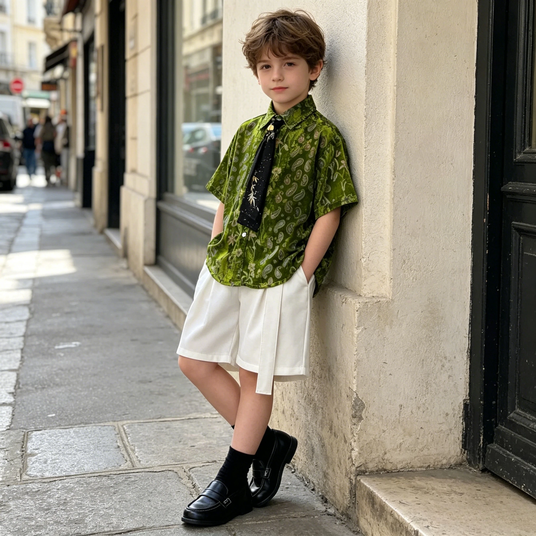 Boys New Chinese Style Printed Shirt Set Retro Floral Print Short Sleeve 2pcs Outfit with Embroidered Tie Kids Summer Costumes