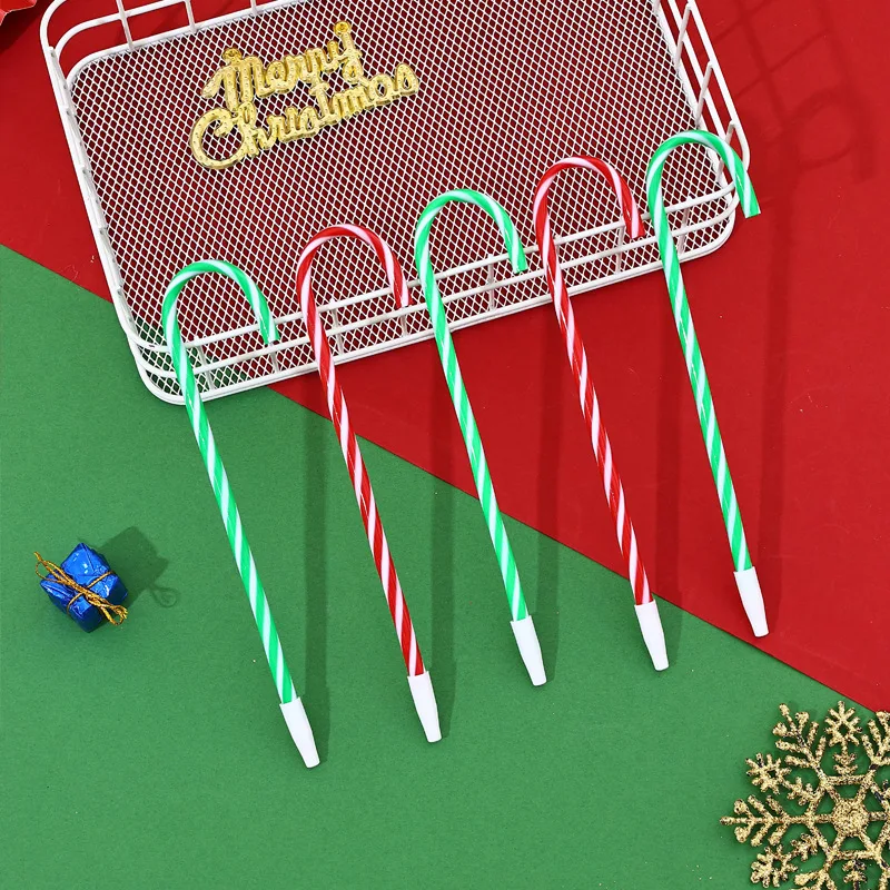 

30 шт./лот, рождественская полосатая двухцветная шариковая ручка, черная ручка для письма, милая трость, изогнутый крючок, соломенный дизайн, рождественский подарок, школьные канцелярские принадлежности