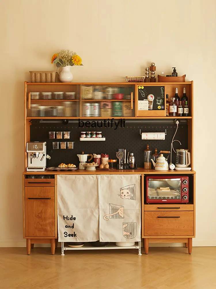 

Solid Wood Sideboard Embedded Living Room and Kitchen Cabinet Integrated Wall Storage Cherrywood Storage Locker