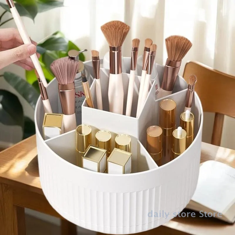 1 قطعة منظم فرش المكياج؛ 360 °   حامل مستحضرات التجميل القابل للدوران؛ حقيبة تخزين مكونة من 5 فتحات لسطح مكتب الغرور