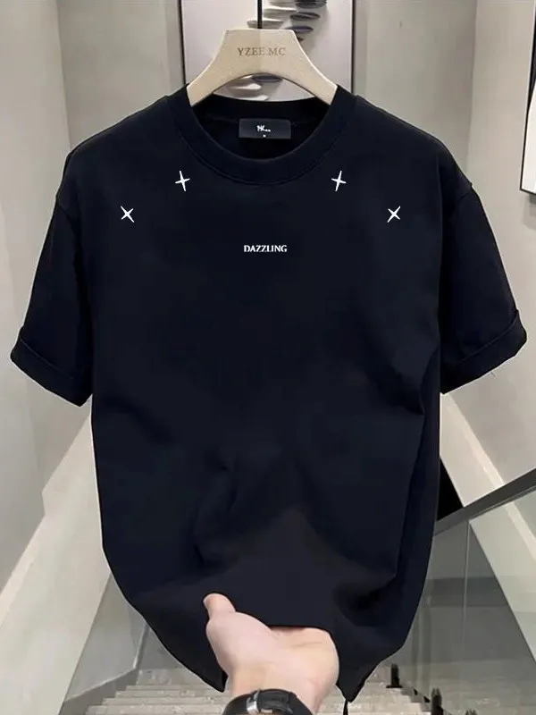 2026 Pure Fashion American Minimalist T-Shirt Trendy Print Summer Round Neck Versatile Short Sleeve Shirt Unisex