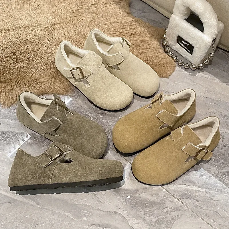 

Fleece and thicker winter warm cotton shoes 2023 new fur integrated leather all-inclusive Boken single shoes women