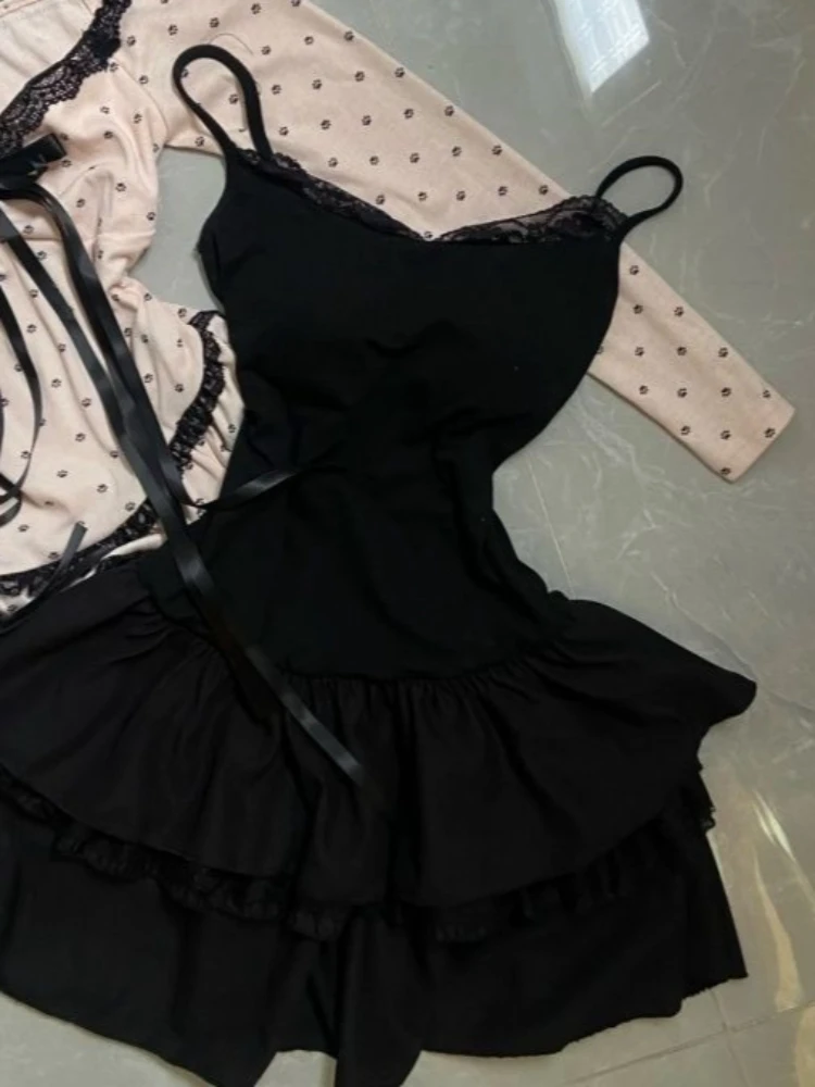 Japanese Style Sweet High Street Y2K Suit Women's Bowknot Polka Dot Tops + Skinny Black Dress New Chic Party Lovely Outfits 2026 image 6