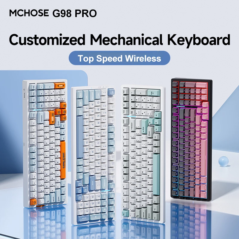 MCHOSE G98 Pro Wireless Gaming Mechanical Keyboard Tri-Mode Hot Swappable RGB Large Battery Gasket Ergonomic Custom PBT Keycaps