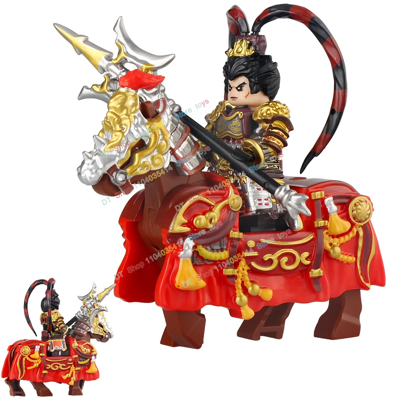 Ancient Movie TV Three Kingdoms Zhao Yun Lv Bu Heavy Armor War Horses Assembly Scene Building Educational Toy R841-843 RM1+RM2