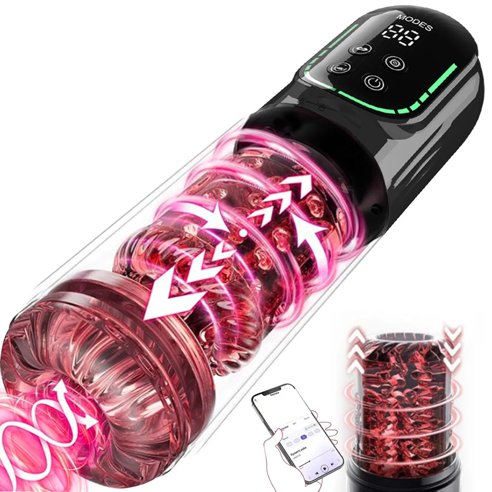 LCD Penis Pump Pocket Pussy Męski Masturbator Pompka Próżniowa Wstrząsająca Obrotowa Wibrująca Ssąca Strojker 3D Zabawki Seksualne dla Mężczyzn