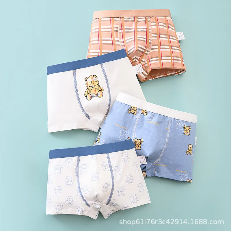 4PCS/Set Children\'s Underwear Boys Cotton Panties 1-13Years Kids Cartoon Boxers Teenagers Double-decker U-shaped Design Panties