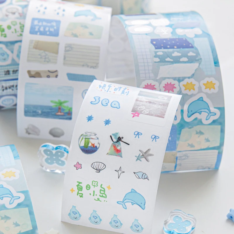 Mr Paper 4rolls/bag ET White Ink Die Cut Tape - Everyday Pieces PLOG Series Tape Handbook DIY Photo Frame Magazine Journal Dairy