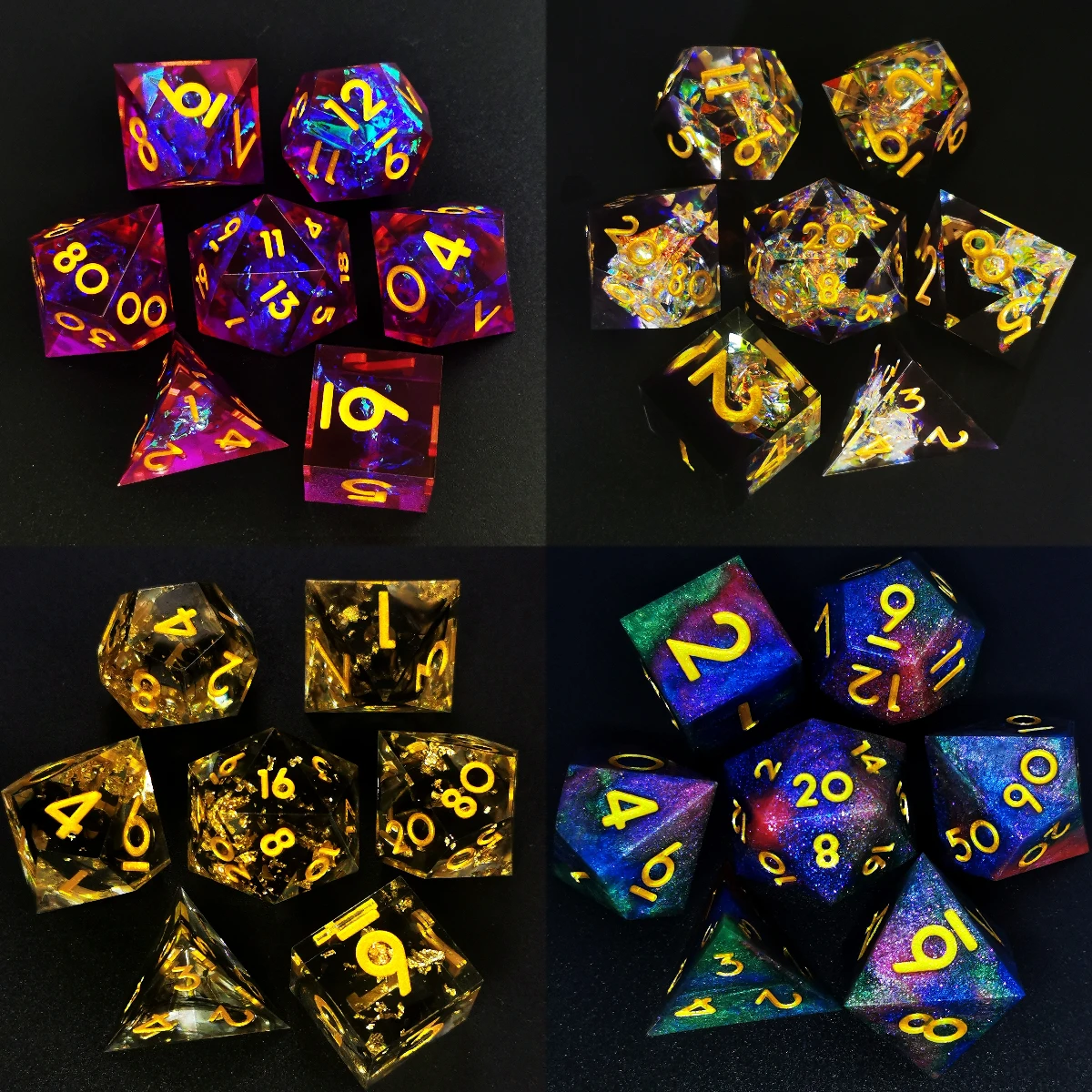 Set di dadi D&D da 7 pezzi Resina con bordo affilato viola trasparente bicolore per giochi da tavolo Dungeons & Dragons