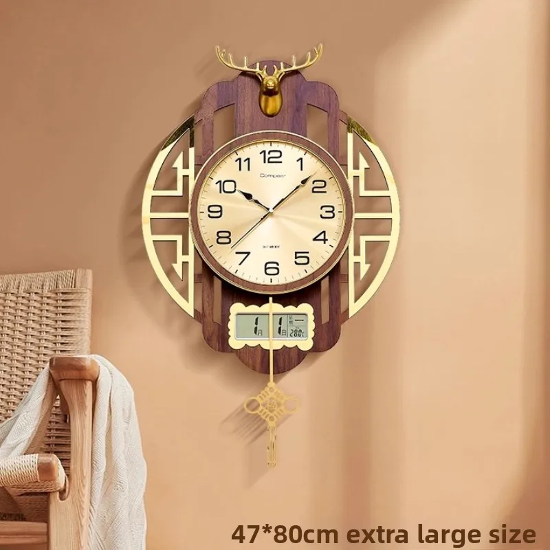European Style Solid Wood And Metal Wall Clock Stylish Swinging Living Room Clock Mute Wall-Mounted Quartz Clock Wall Decoration