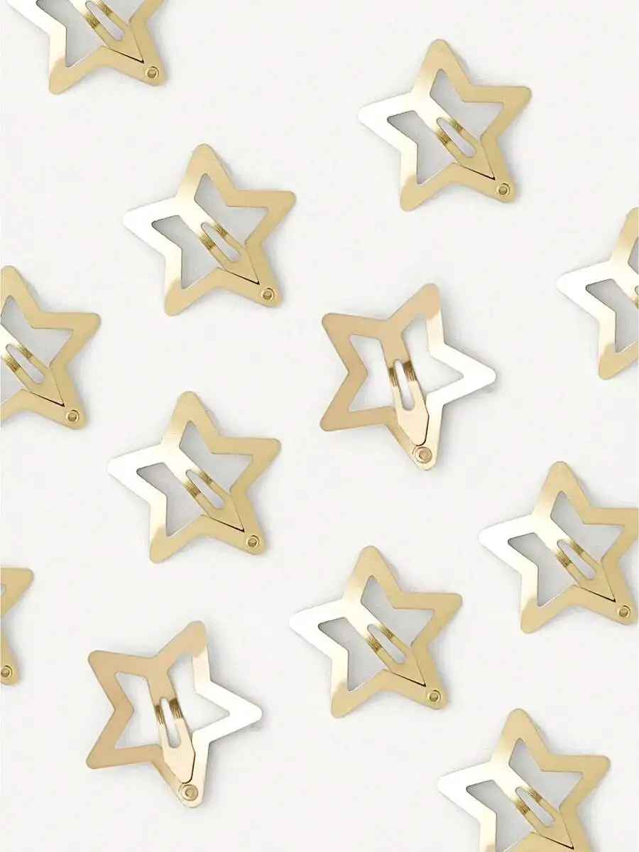 

20pcs Star Shaped Snap Barrettes Non-Slip Metal Hair Clips For Women Street Style Festival Party