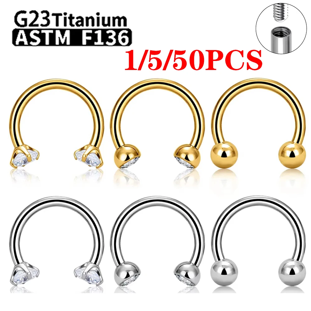 1/5/50Pcs G23 Titanium ASTM-F136 Piercings Nose Ring Internal Thread C Rod Zircon Wholesale Body Jewelry For Women