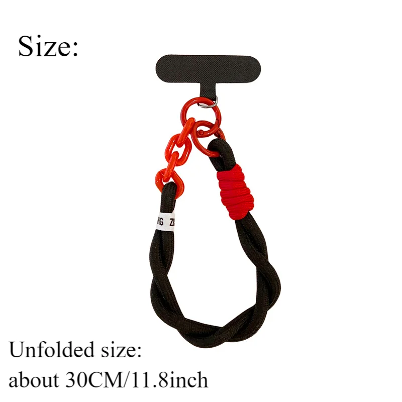 Universal Braided Mobile Phone Lanyard Strap Hanging Chain Ring Cord with Patch Wrist Strap Cell Phone Detachable Rope Keychain