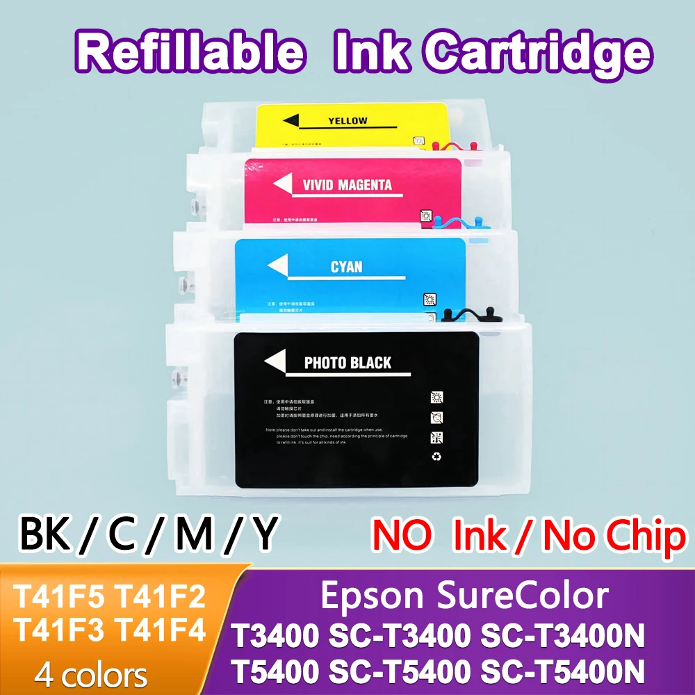 

4 Colors 350ML T41F5 T41F2 T41F3 T41F4 Empty Refill Ink Cartridge NO Chip For Epson SureColor T3400 T5400 SC-T3400N SC-T5400N