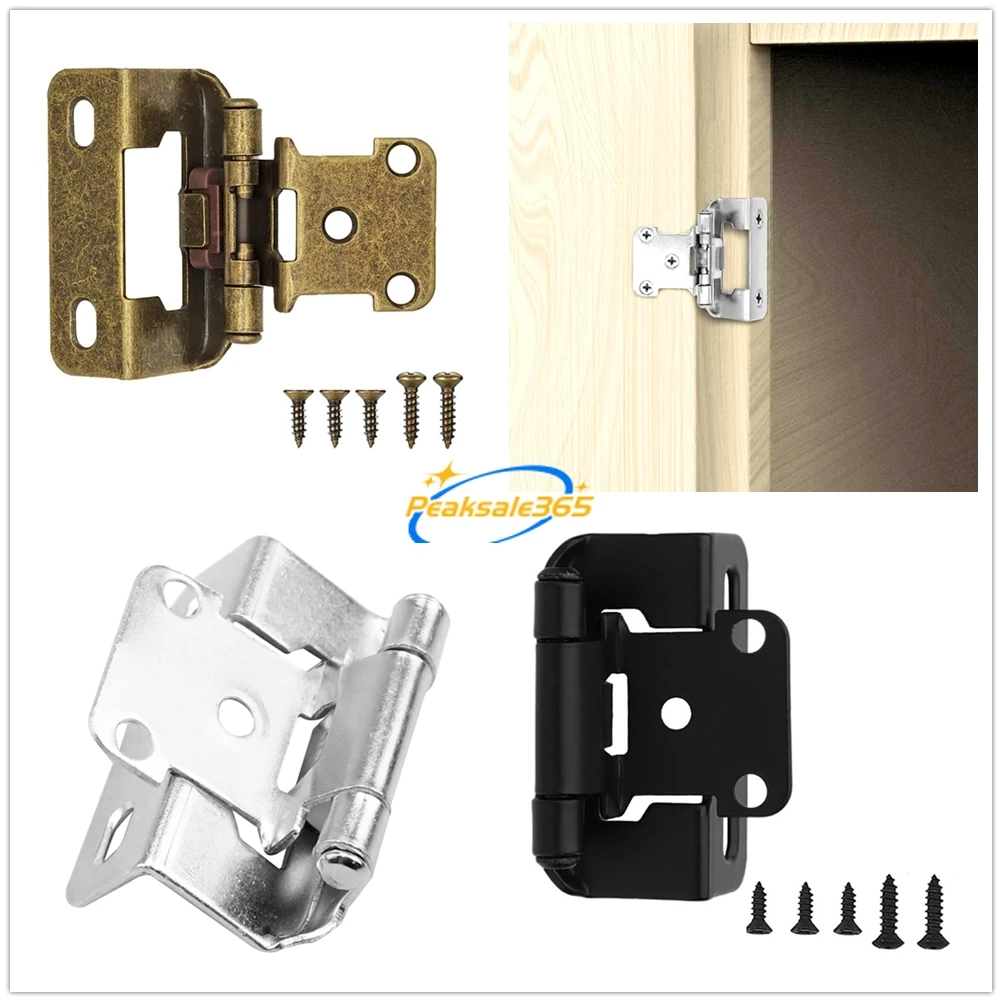 4pcs Self-closing Steel Hinge w/screw 1/2Inch Overlay Partial Wrap Spring Semi Around Hided Cover RV Cabinet Black/Silver/Bronze