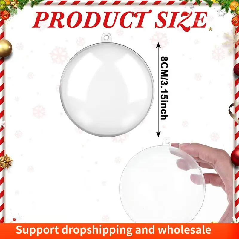 AA86 20 Pcs Christmas Fillable Ornaments Ball Clear Plastic Ornaments DIY Craft Transparent Ball For Christmas Party 3.15Inch