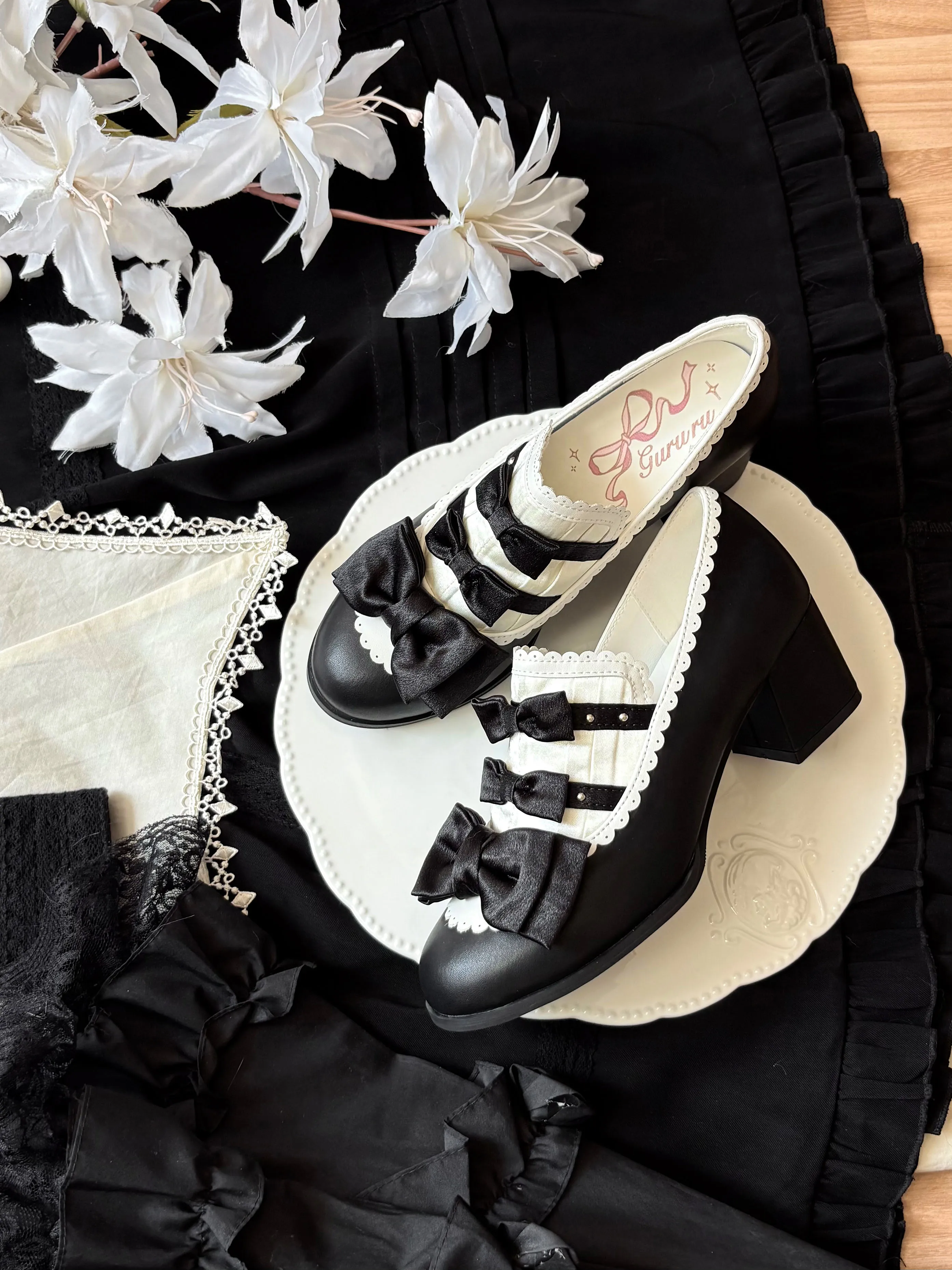 Castle Nocturne Satin High Heels Elegant Cla Lolita Middle Heels Japanese Sweet Princess Tea Party Single Shoes