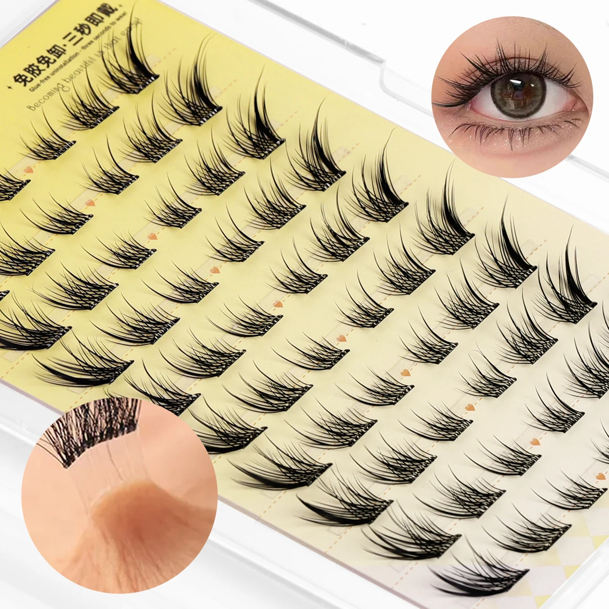 Ciglia finte autoadesive senza colla necessaria, ciglia soffici occhio di volpe Estensioni segmentate riutilizzabili fai-da-te per un aspetto naturale quotidiano