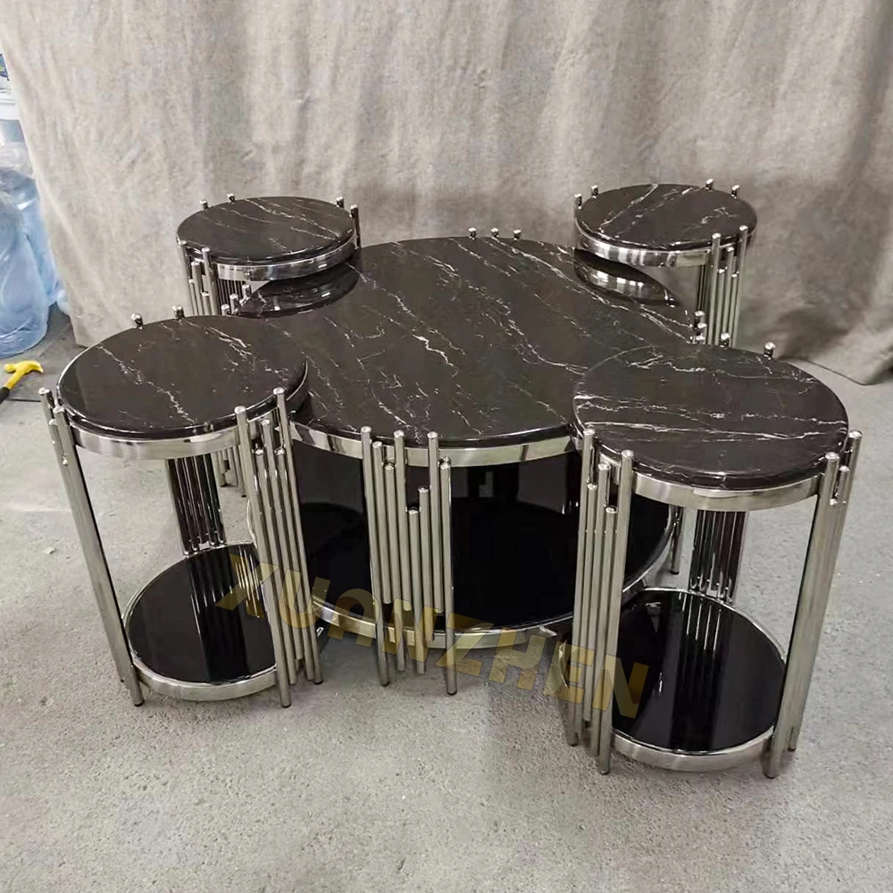 

❁ Комплект кофейных столиков Xuanzhen для гостиной: роскошные мраморные столы и мебель из нержавеющей стали