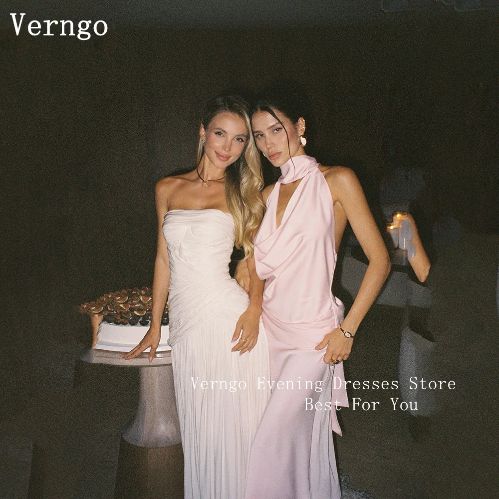Verngo lvory Chiffon Evening dress Strapless A Line Birthday Party Gowns Celebrity Pleated Silk Prom Gowns Customized