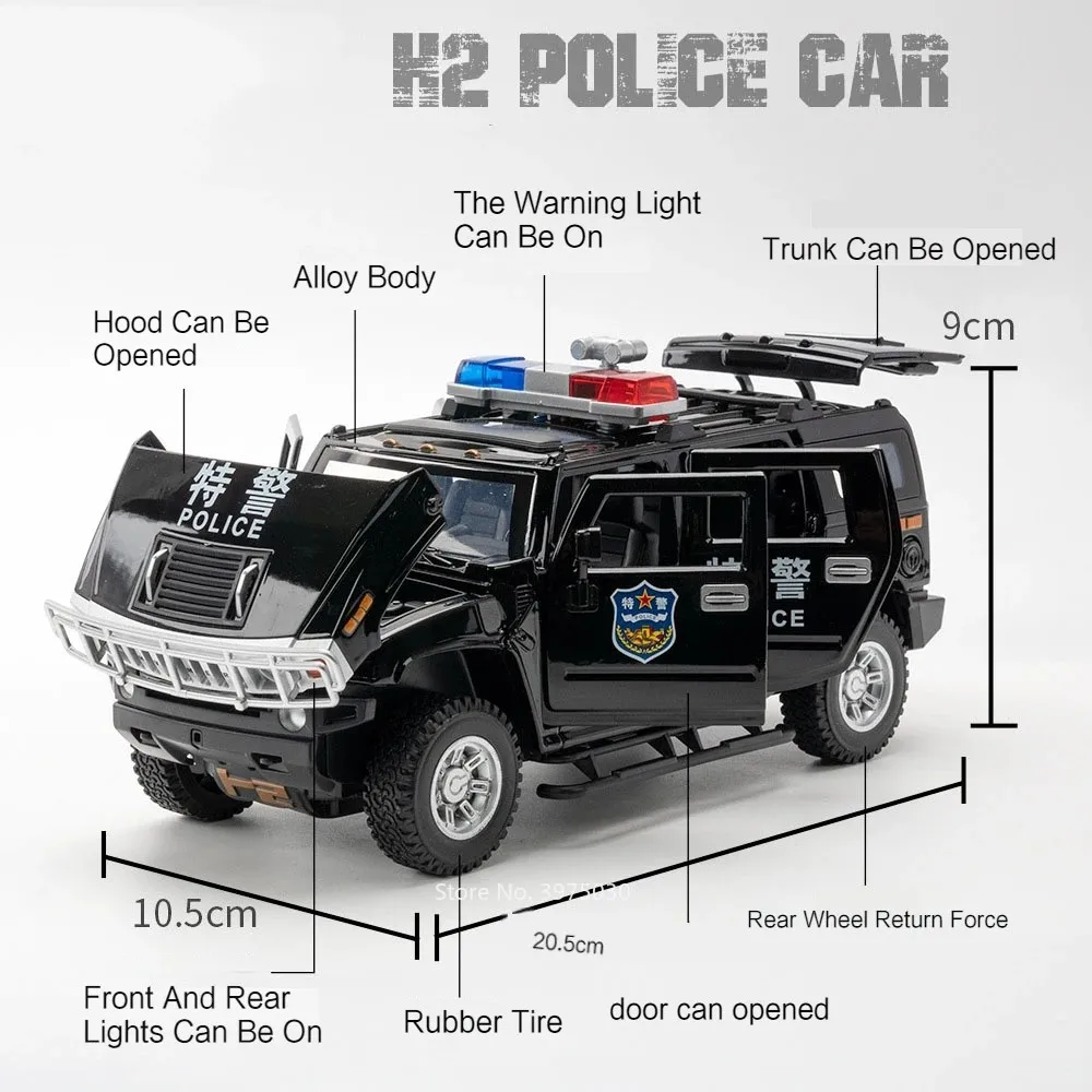 1:24 Metalowy model H2 Mitsubishi ‌   Modelki samochodów policyjnych Delica, odlewane, zabawki, samochody terenowe z napędem pull-back, otwierane drzwi, pojazdy, prezenty dla dzieci.