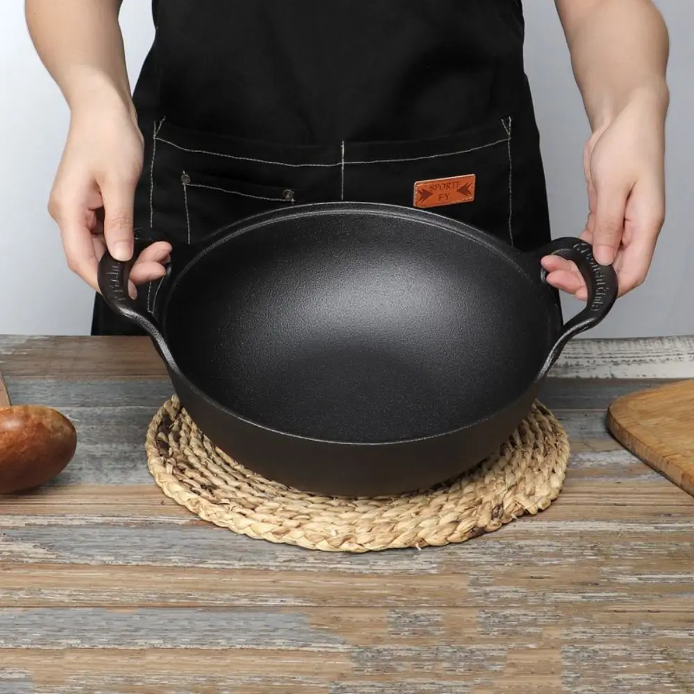 

Household With Wood Lid Cast Iron Pot Non Stick No Coating Stew Pot Binaural Handle Japanese Style Soup Pot Home Use