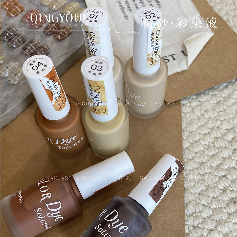 12 colori/set professionale nail art gel sfumato verde acqua sabbia marrone texture effetto ombre con caldi toni marroni autunnali per uso in salone