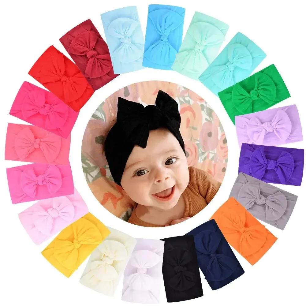 Set of 5 Comfortable Baby Nylon Bow Headbands Super Soft High Elastic Headband Hair Accessories