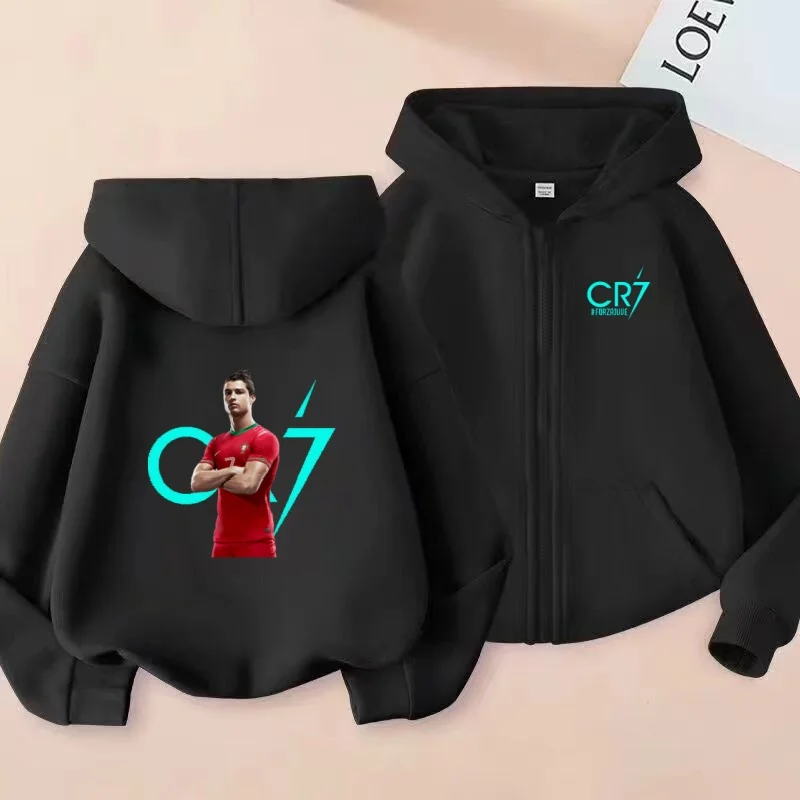 

Children's Zipper Hoodies Football idol Print Sweatshirt 2025Autumn Winter Collections Boys And Girl Fashion CR7 Zipper Cardigan