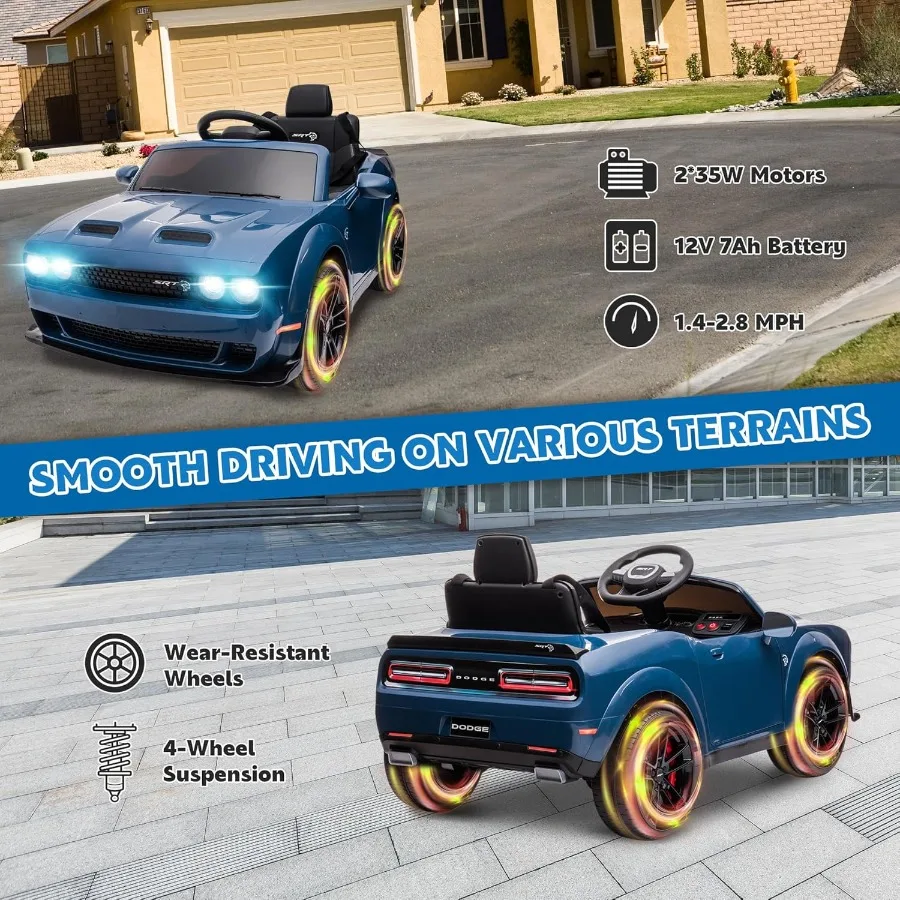 Auto elettrica con licenza Dodge Ride on Car 12V7Ah Veicolo elettrico alimentato a batteria Ride on Toys con telecomando 3 velocità LED H