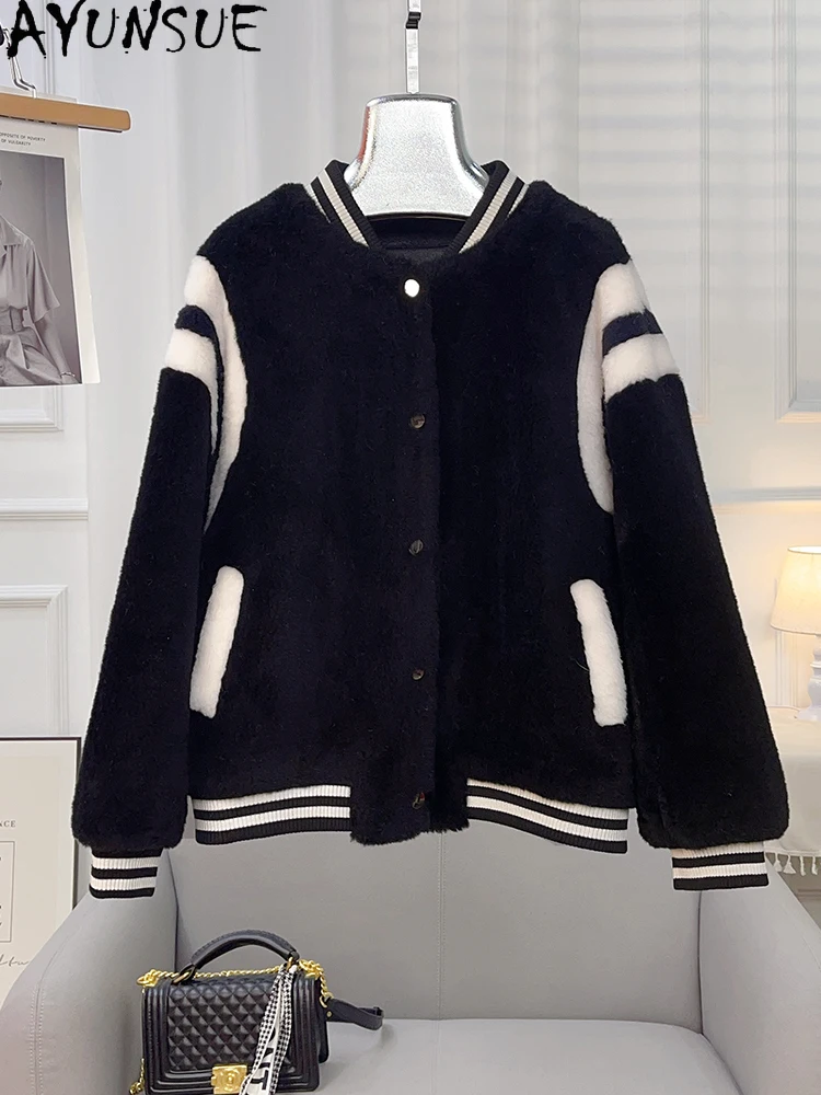 AYUNSUE 100% Natuurlijke Wol vrouwen Jas 2025 Herfst Winter Baseball Lam Bont Jas Vrouw Kleding Outerwears Nieuwe Abrigo Mujer