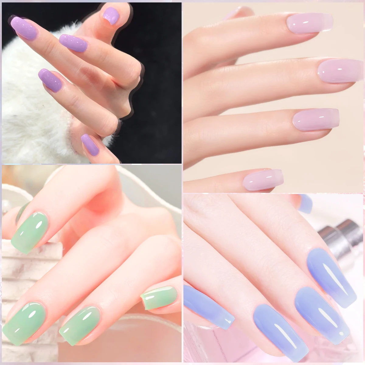 Ensemble de 6 pièces de vernis à ongles gel nu, semi permanent, comprend un couche de finition, un couche de finition mate et une couche de base.