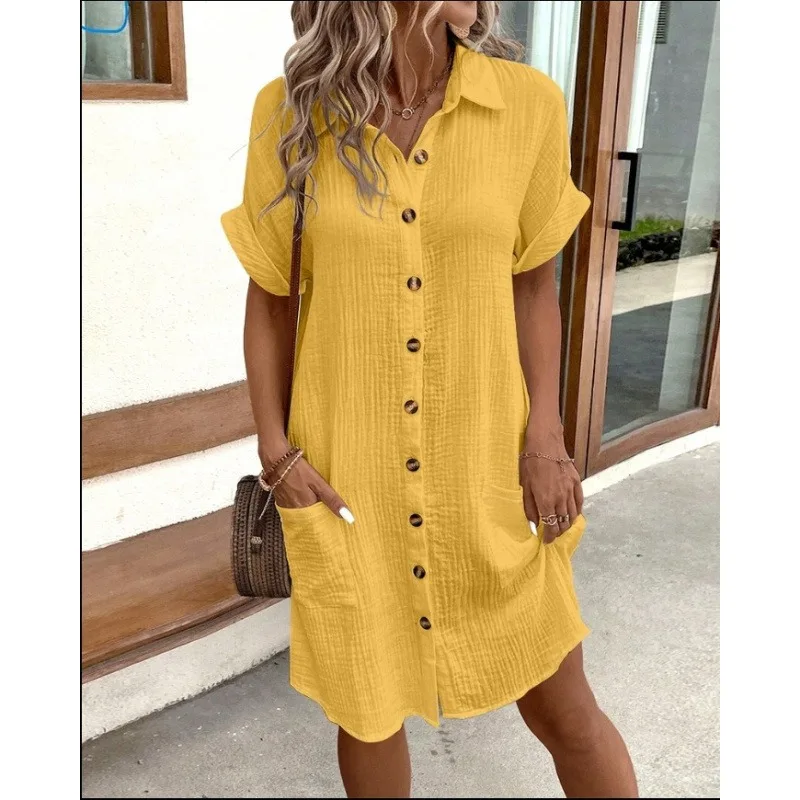 Elegant Womens Button Down Shirt Dresses Casual Loose Summer Long Sleeve Collared Shirts Oversized Blouse Tops with Pocket