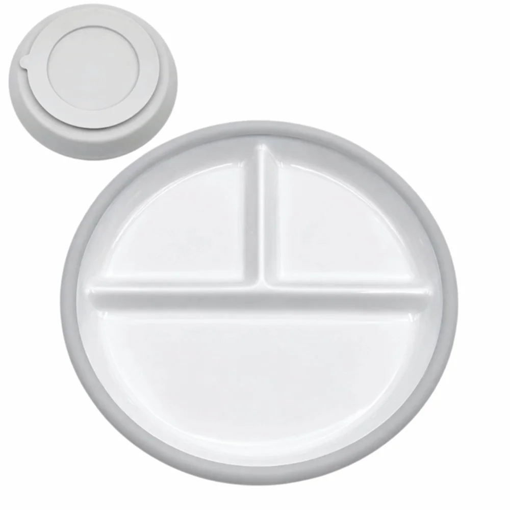 Ceramic Baby Feeding Bowl with Silicone Suction Cup Anti Drop Children's Complementary Food Bowl Divided Into Compartments