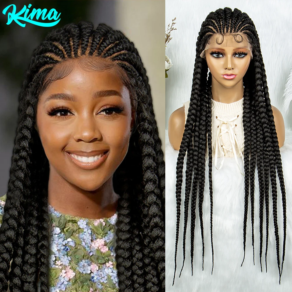 

KIMA Синтетический парик Cornrow Box, полный парик шнурка, стежка косичек, голландские парики Cornrow с детскими волосами для чернокожих женщин
