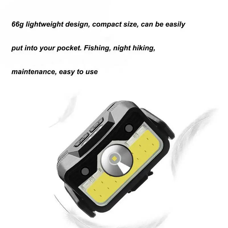Lampe frontale LED aste avec détecteur de mouvement lumineux multifonctionnel, lumière de sauna, lampe de course de camping, 6 modes
