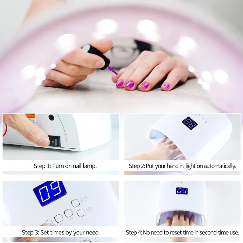 Rechargeable UV LED Nail Lamp with Automatic Sensor Cordless Nail Dryer for Finger 5 Timer Setting LCD Display Gel Nail Lamp