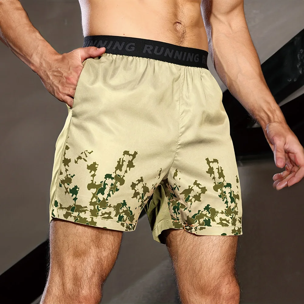 Pantalones cortos estampados de secado rápido para hombre, Shorts transpirables informales para correr, cintura elástica, compresión, entrenamiento