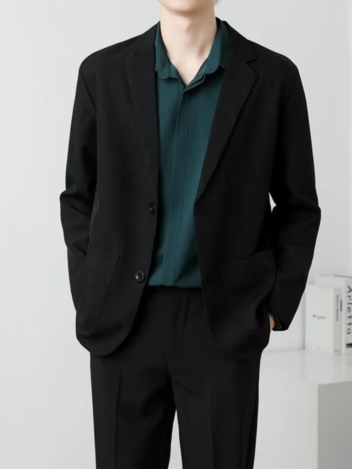 

Casual Men's Suit Jaet Youthful Profional Spring Autumn Faionable Urban Sle Long Sve Stand Fit Daily Wear