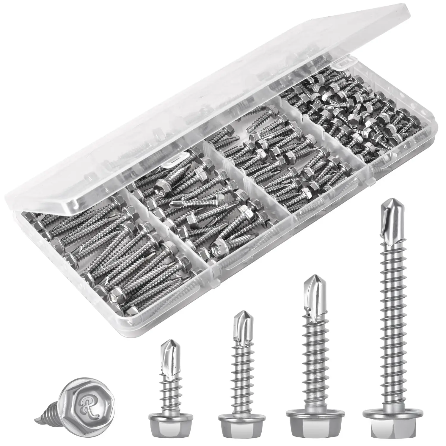 

150Pcs Self Drilling Screws Assortment Kit, 410 Stainless Steel Self Tapping Sheet Metal TEK Screws, #8 1/2" 3/4", Customized