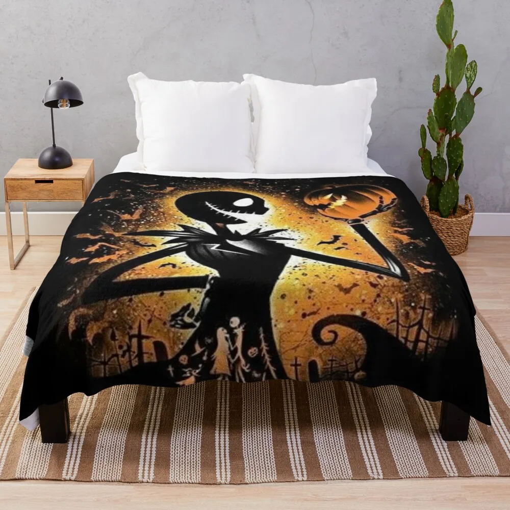 

skeleton and pumpkin Throw Blanket Warm Soft Blankets