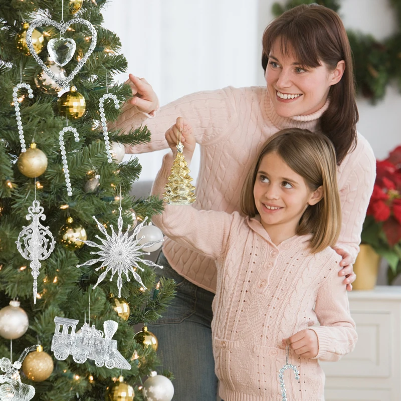 Xmas Tree Transparent Snowflake Hanging Ornaments Acrylic Pendant 2025 Christmas Decoration for Home Navidad Gifts New Year 2026