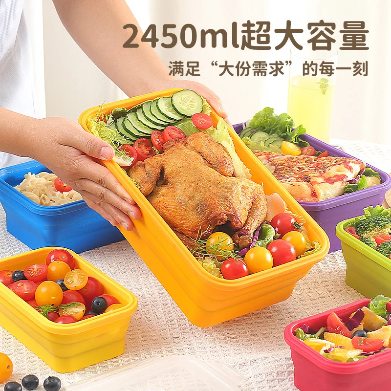 Large Silicone Collapsible Food Container 1780ml 2450ml, Portable Camping Lunch Box, Space Saving Bento Box