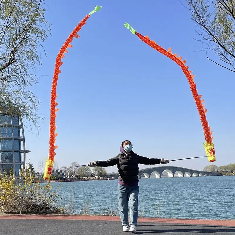 Red Dragon Dancing With Rod Pole Stick Chinese Traditional Folk Performance Props New Year Christmas Celebration 3/5/7m