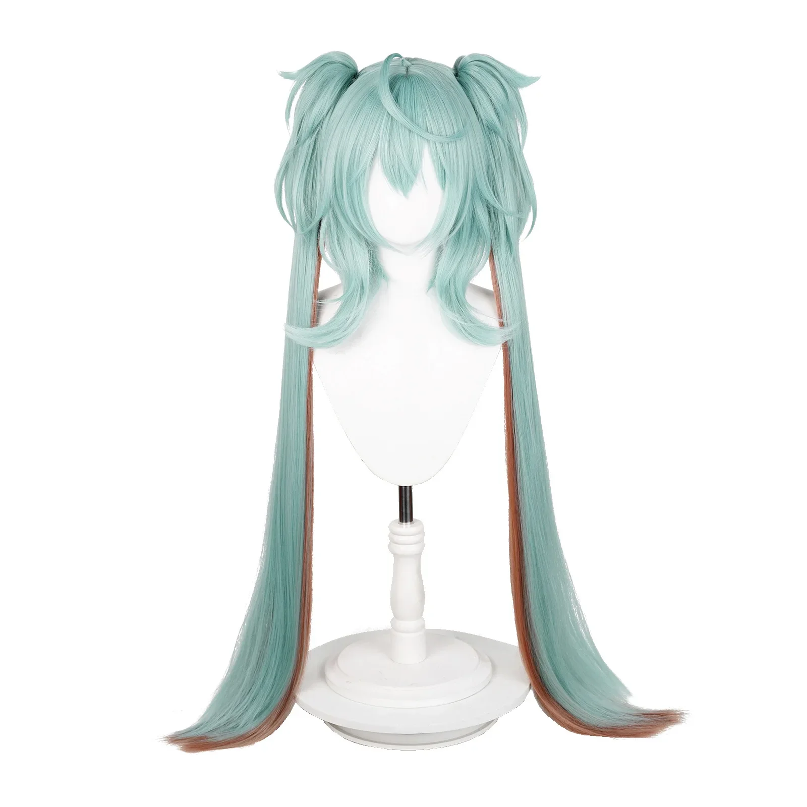 Practical Classic Synthetic Long Green Wig with 2 Ponytails for Women Long Straight Miku Wigs with Bangs for Cosplay Wig for Hal